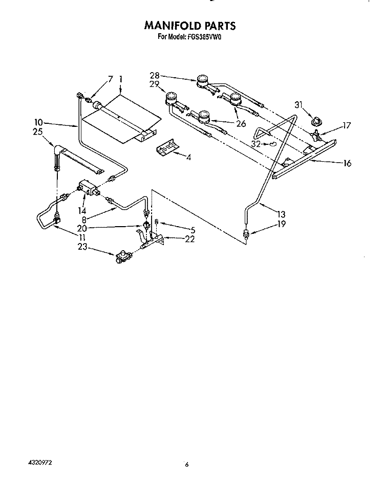MANIFOLD Diagram and Parts List for FGS385VL0  Whirlpool Range