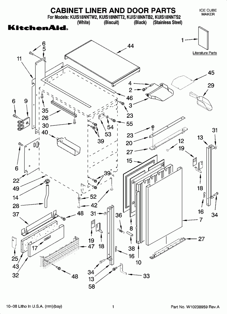 CABINET LINER AND DOOR PARTS Diagram and Parts List for KUIS18NNTB2  KitchenAid Ice Maker