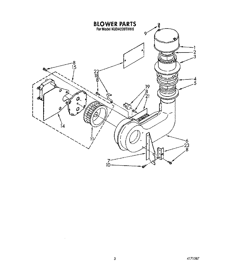 BLOWER Diagram and Parts List for KUDA220TWH5  KitchenAid Dishwasher