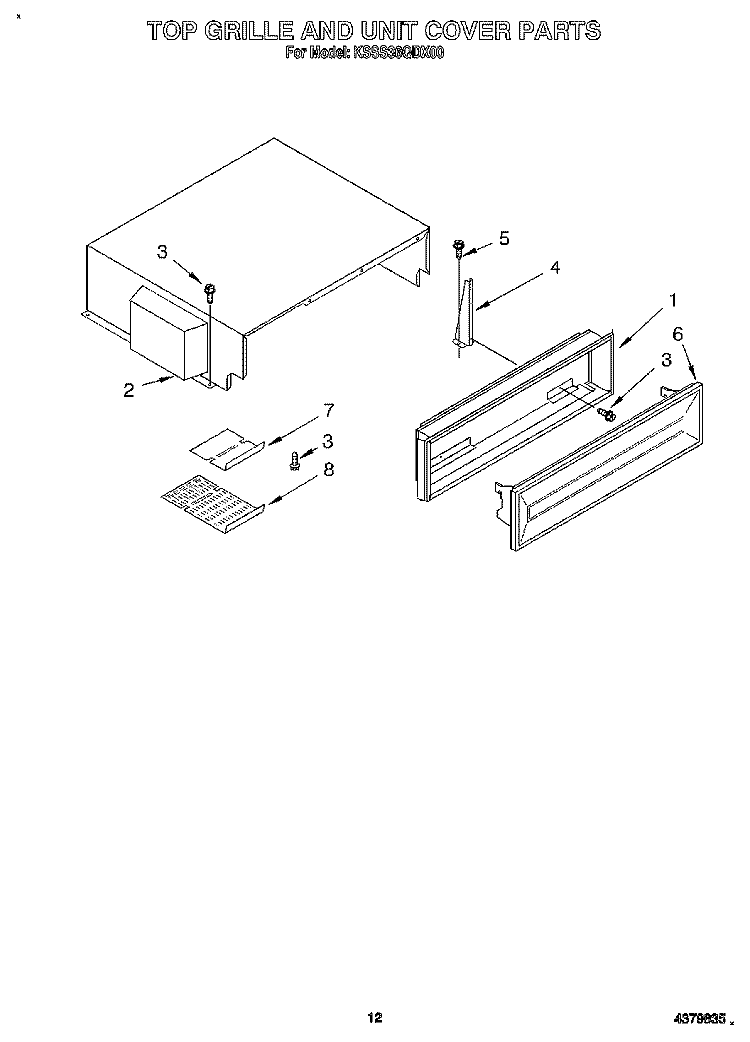 TOP GRILLE AND UNIT COVER Diagram and Parts List for KSSS36QDX00  KitchenAid Refrigerator