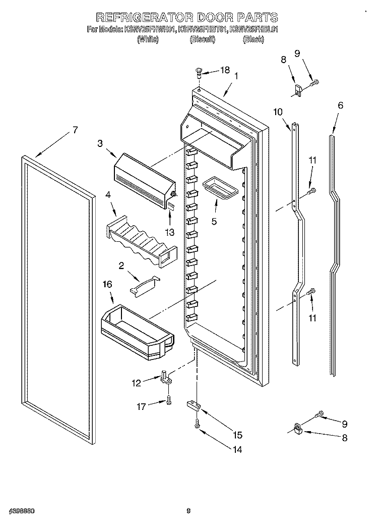 REFRIGERATOR DOOR Diagram and Parts List for KSRV25FHBT01  KitchenAid Refrigerator