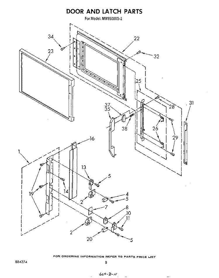 DOOR AND LATCH Diagram and Parts List for MW8500XS2  Whirlpool Microwave