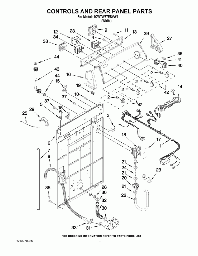 CONTROLS AND REAR PANEL PARTS Diagram and Parts List for 1CWTW57ESVW1  Whirlpool Washer