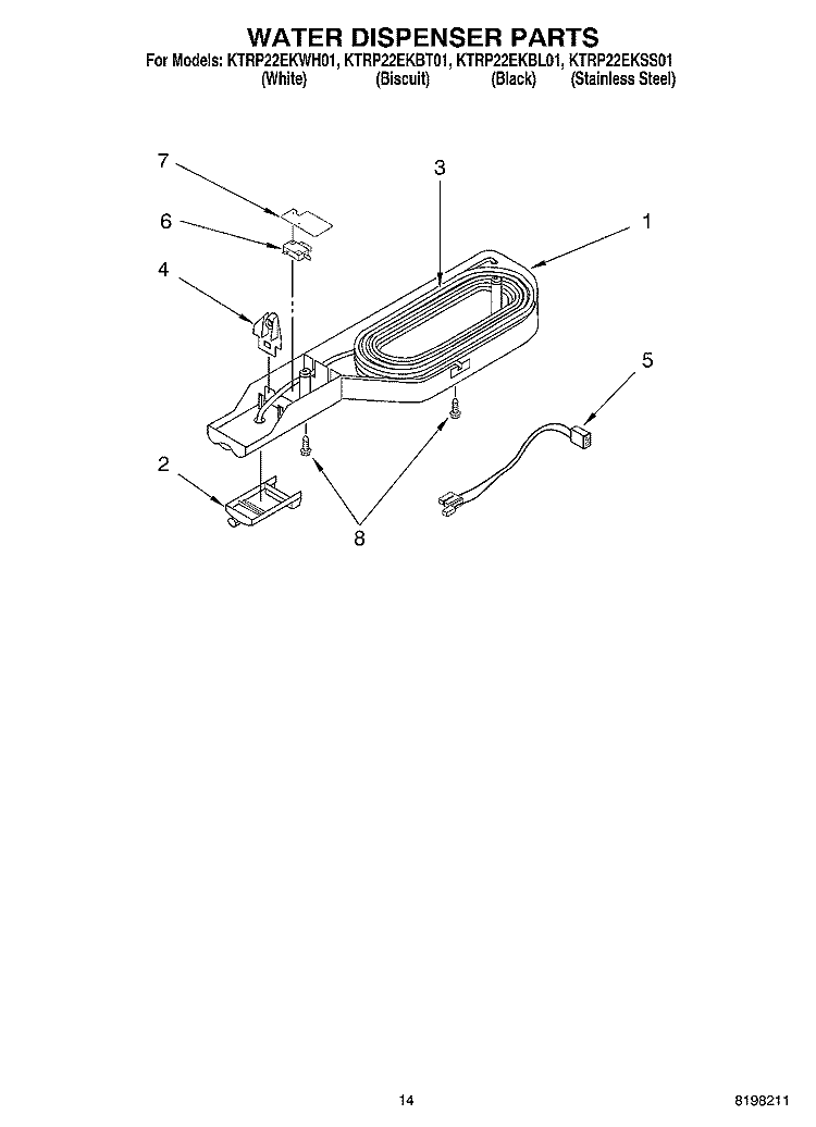 WATER DISPENSER PARTS, OPTIONAL PARTS Diagram and Parts List for KTRP22EKBL01  KitchenAid Refrigerator