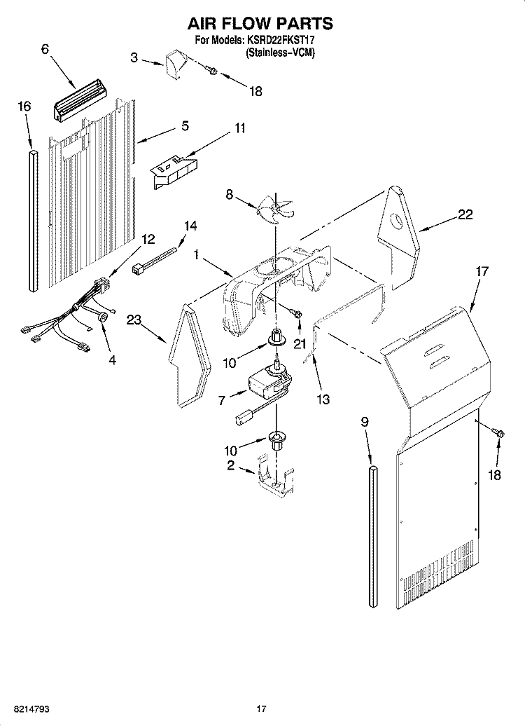 AIR FLOW PARTS Diagram and Parts List for KSRD22FKST17  KitchenAid Refrigerator