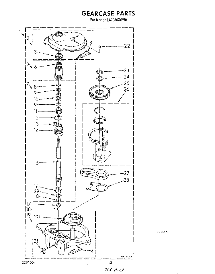 GEARCASE Diagram and Parts List for LA7980XSW0  Whirlpool Washer