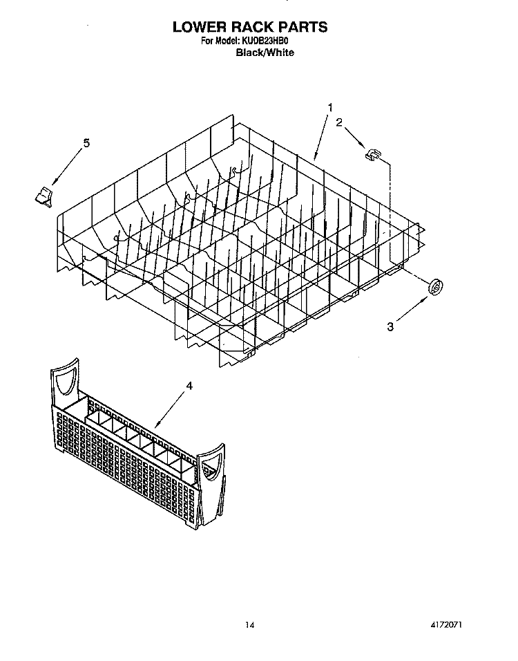 LOWER RACK Diagram and Parts List for KUDB23HB0  KitchenAid Dishwasher