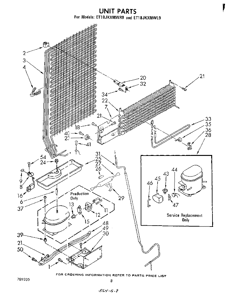 UNIT Diagram and Parts List for ET18JKXMWR9  Whirlpool Refrigerator