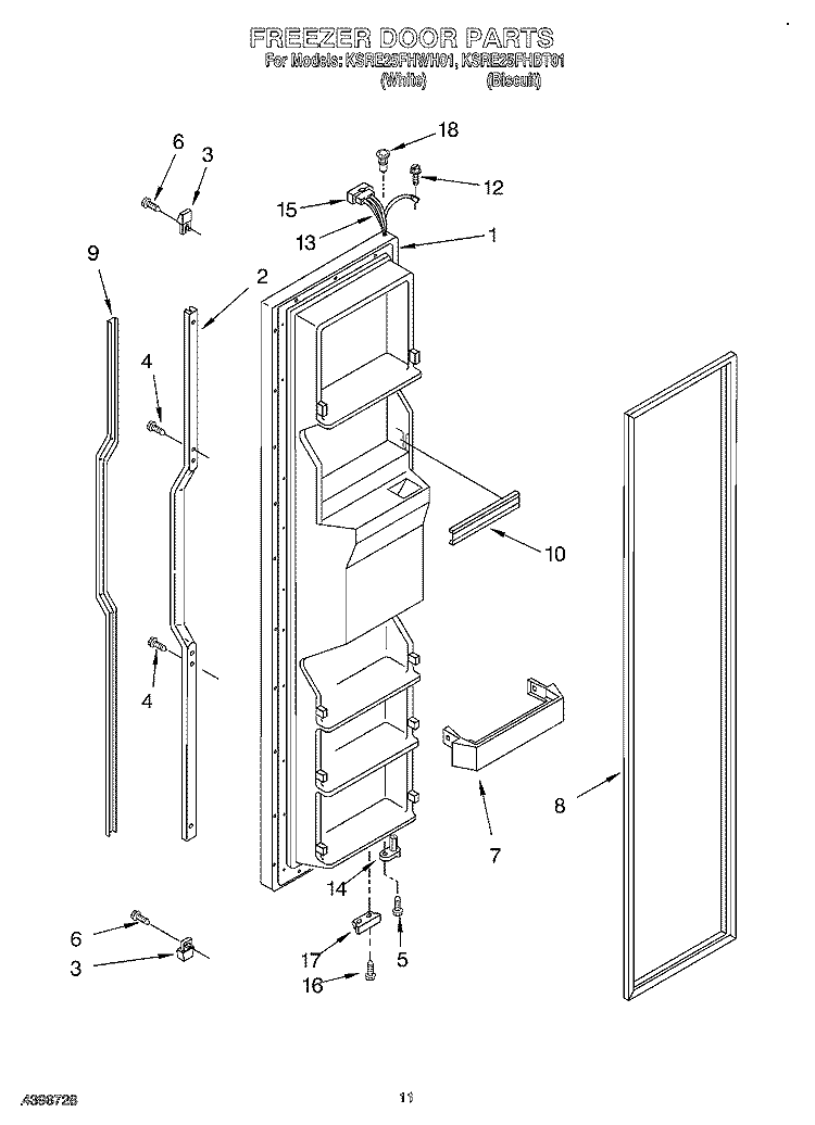 FREEZER DOOR Diagram and Parts List for KSRE25FHBT01  KitchenAid Refrigerator
