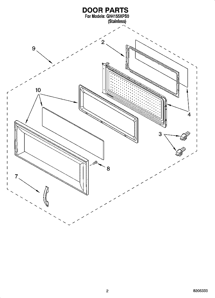 DOOR PARTS Diagram and Parts List for GH4155XPS0  Whirlpool Microwave