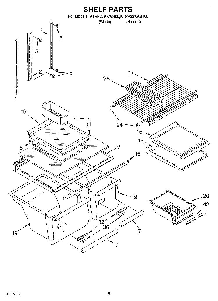 SHELF Diagram and Parts List for KTRP22KKBT00  KitchenAid Refrigerator