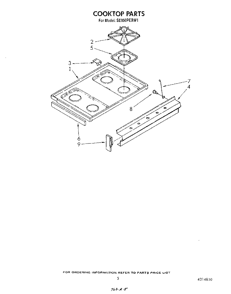 COOKTOP Diagram and Parts List for SE950PERW1  Whirlpool Range