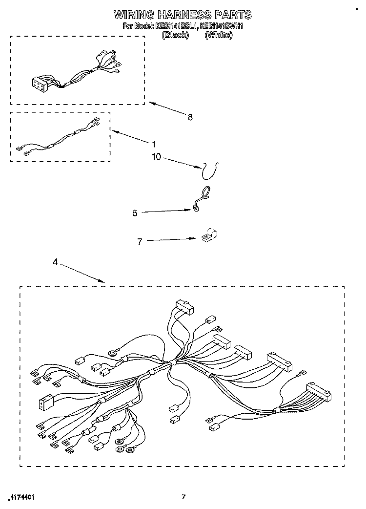 WIRING HARNESS Diagram and Parts List for KEBI141BBL1  KitchenAid Wall Oven