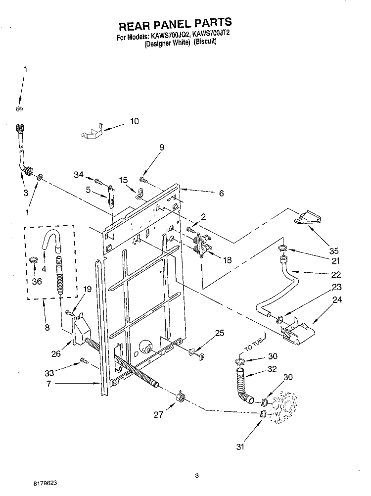 REAR PANEL Diagram and Parts List for KAWS700JT2  KitchenAid Washer