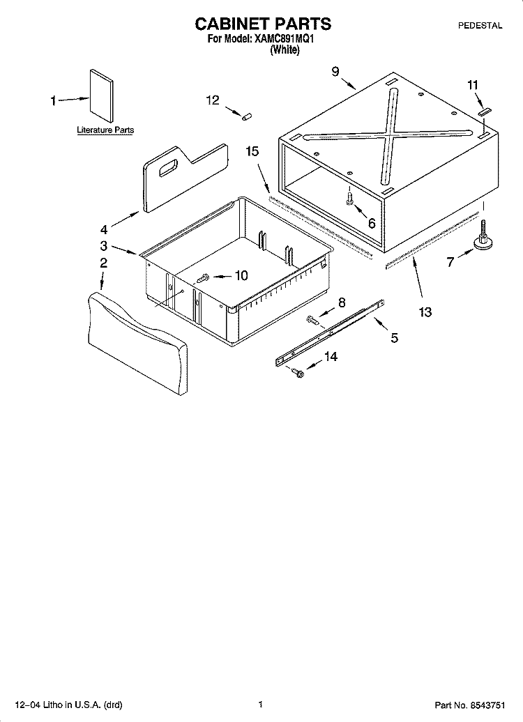 CABINET PARTS Diagram and Parts List for XAMC891MQ1  Whirlpool Laundry Accessories