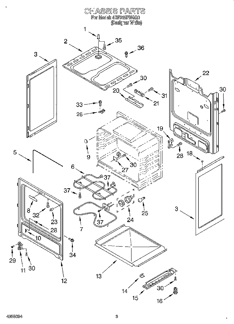 CHASSIS Diagram and Parts List for 4RF315PXGQ0  Whirlpool Range