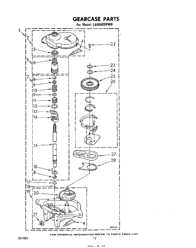 GEARCASE Diagram and Parts List for LA5590XPW0  Whirlpool Washer