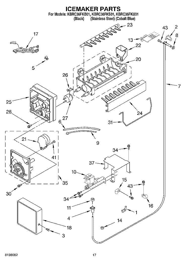 ICEMAKER Diagram and Parts List for KBRC36FKB01  KitchenAid Refrigerator