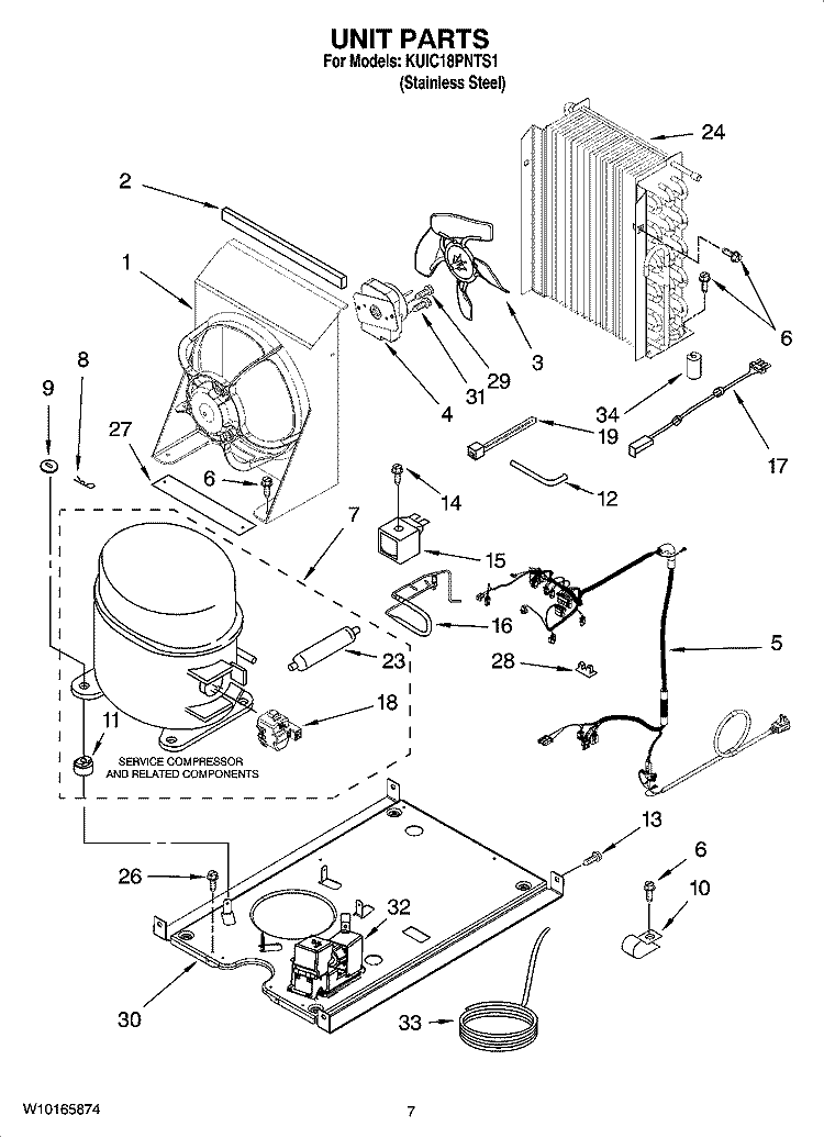UNIT PARTS, OPTIONAL PARTS Diagram and Parts List for KUIC18PNTS1  KitchenAid Ice Maker