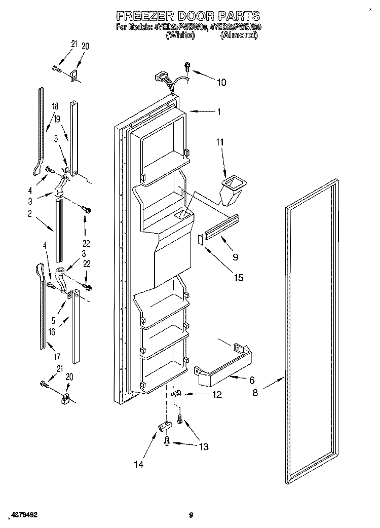 FREEZER DOOR Diagram and Parts List for 4YED25PWBW00  Whirlpool Refrigerator