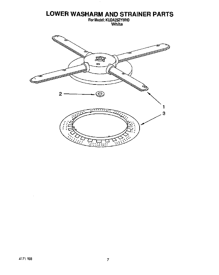 LOWER WASHARM AND STRAINER Diagram and Parts List for KUDA23ZYWH0  KitchenAid Dishwasher