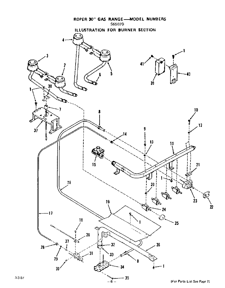 OVEN DOOR Diagram and Parts List for S6507X0  Roper Range
