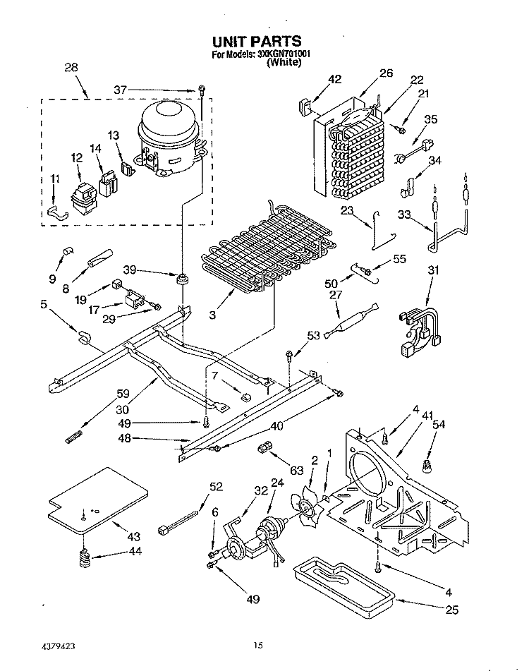 UNIT Diagram and Parts List for 3XKGN701001  Whirlpool Refrigerator