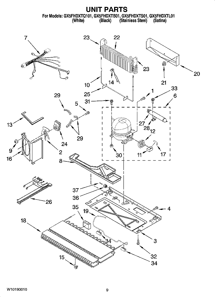 UNIT PARTS Diagram and Parts List for GX5FHDXTQ01  Whirlpool Refrigerator