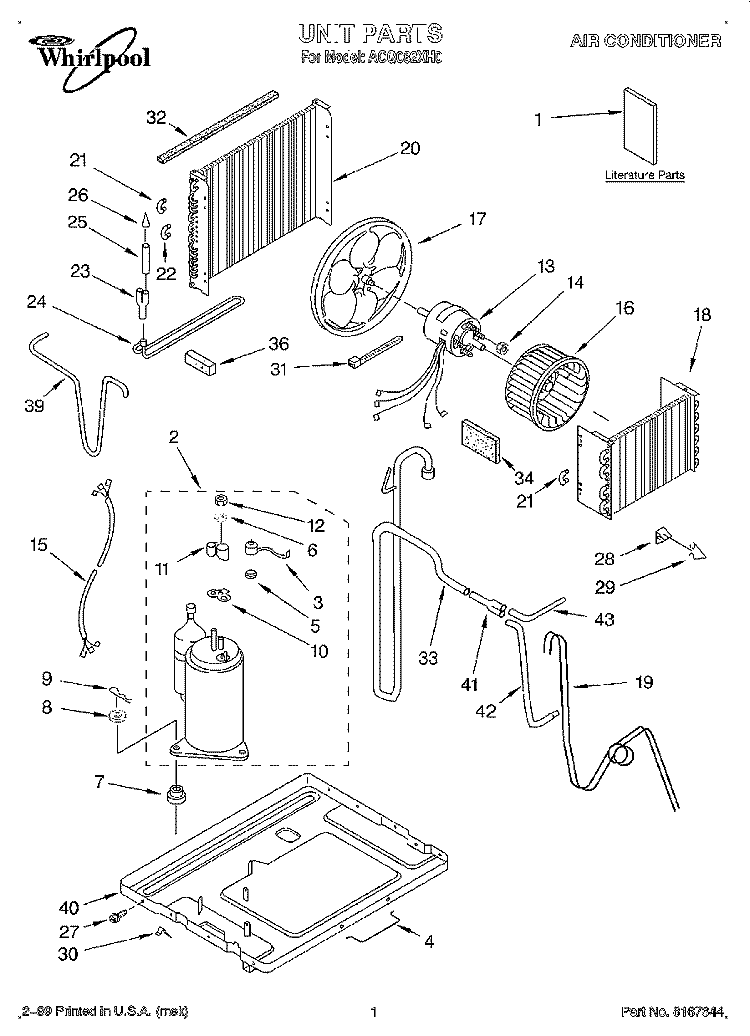 UNIT, LITERATURE Diagram and Parts List for ACQ082XH0  Whirlpool Air Conditioner