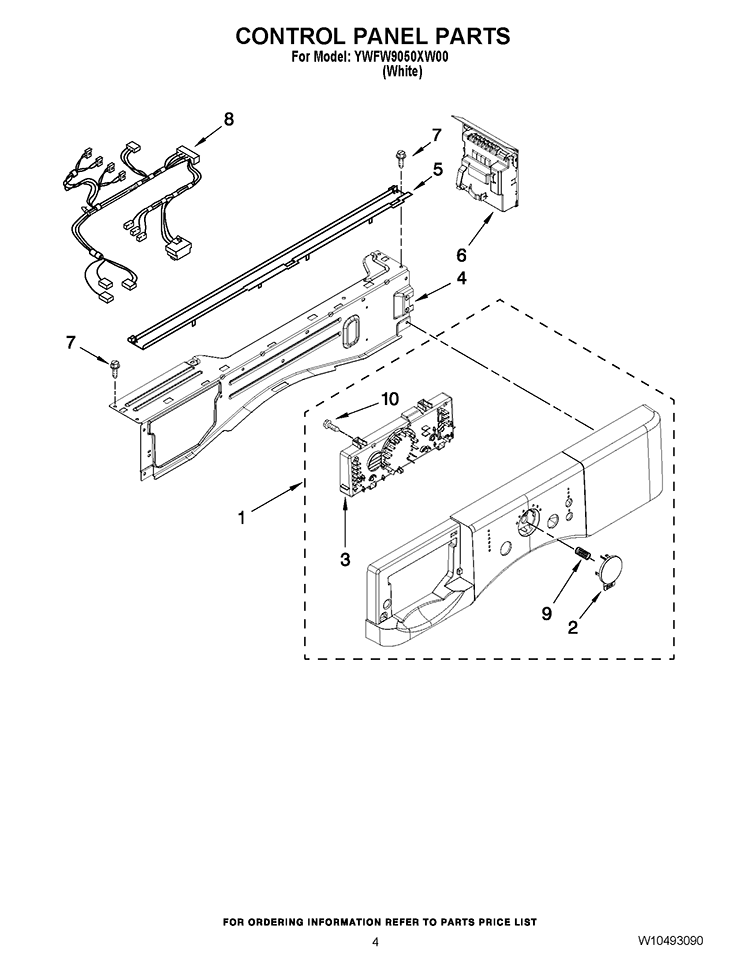CONTROL PANEL PARTS Diagram and Parts List for YWFW9050XW00  Whirlpool Washer