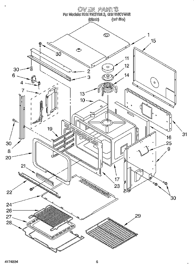OVEN Diagram and Parts List for KEBN100YBL0  KitchenAid Wall Oven