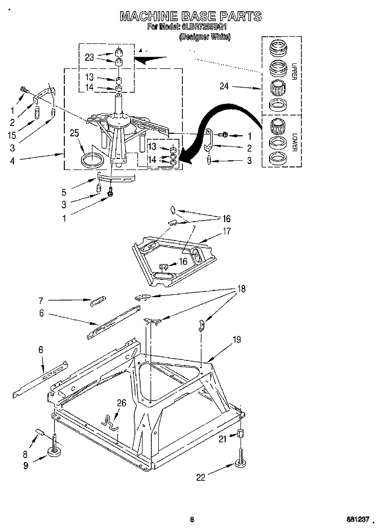 MACHINE BASE Diagram and Parts List for 6LBR7255BQ1  Whirlpool Washer