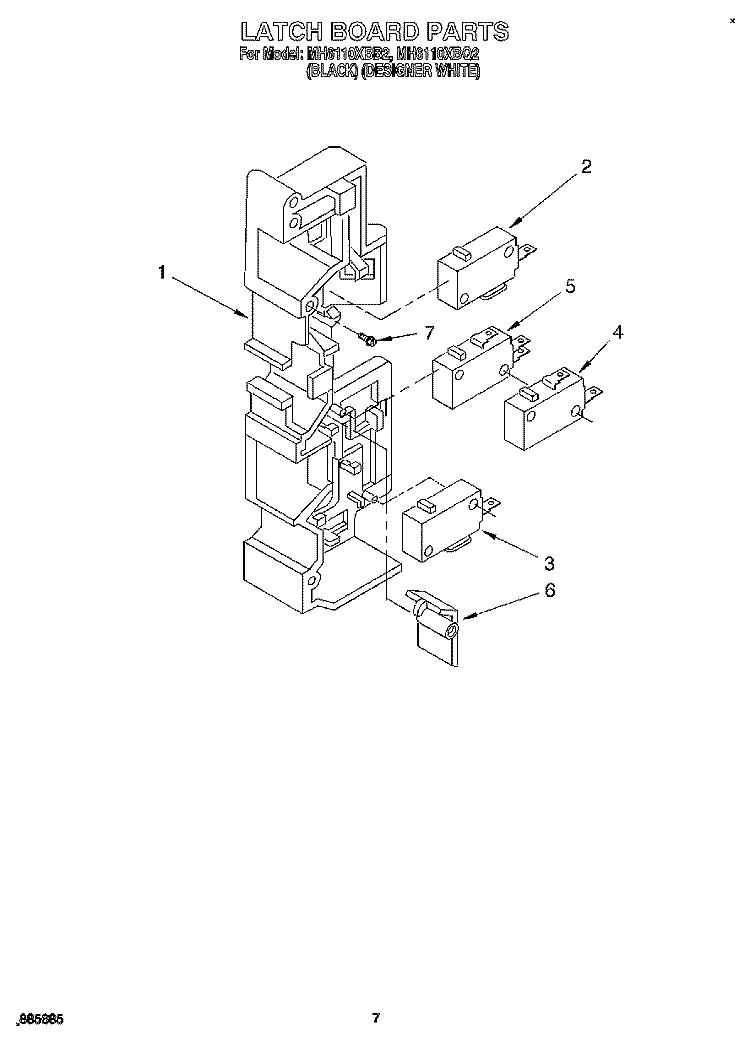 LATCH BOARD Diagram and Parts List for MH6110XBB2  Whirlpool Microwave