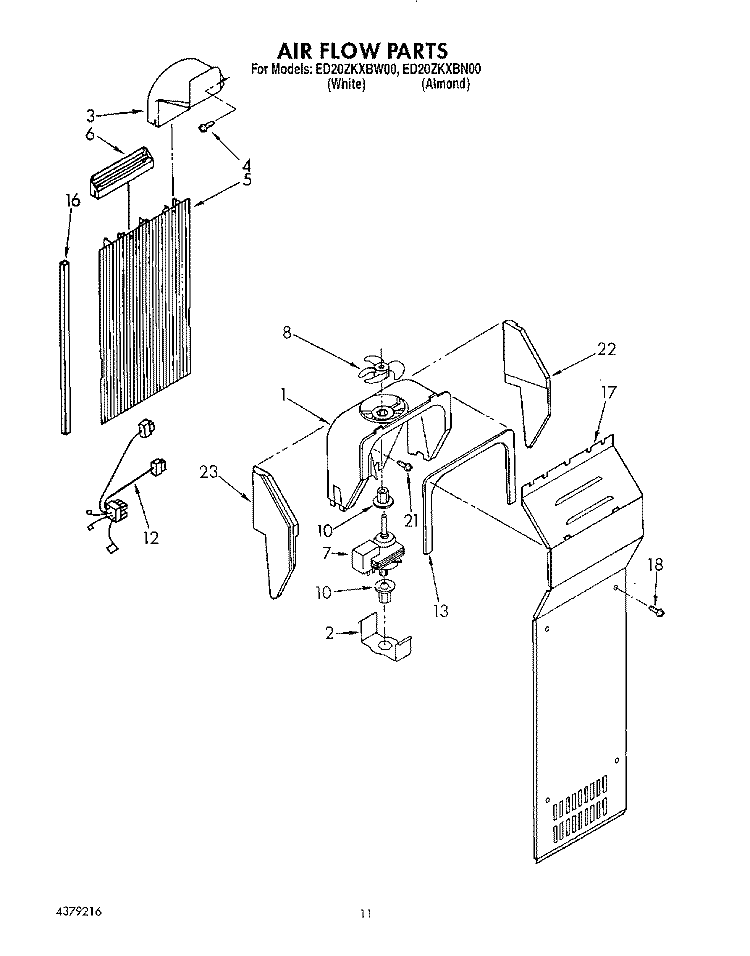 AIR FLOW Diagram and Parts List for ED20ZKXBW00  Whirlpool Refrigerator