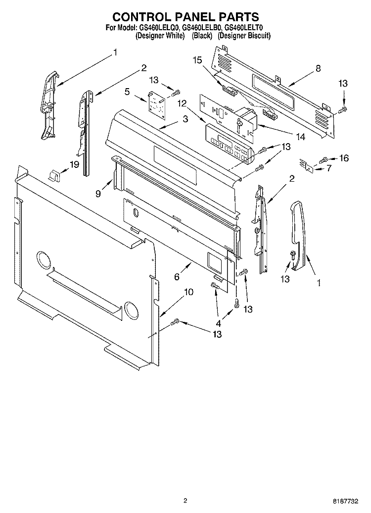 CONTROL PANEL PARTS Diagram and Parts List for GS460LELT0  Whirlpool Range