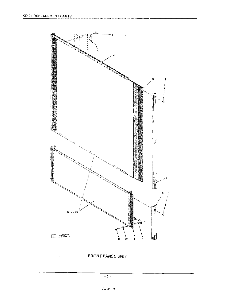 FRONT PANEL Diagram and Parts List for KDC21D  KitchenAid Dishwasher