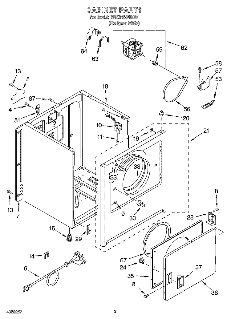 CABINET PARTS Diagram and Parts List for YREX4634KQ0  Roper Dryer