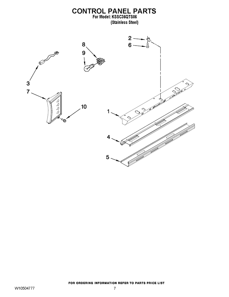 CONTROL PANEL PARTS Diagram and Parts List for KSSC36QTS06  KitchenAid Refrigerator