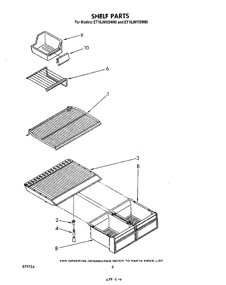 SHELF Diagram and Parts List for ET16JMYSN00  Whirlpool Refrigerator