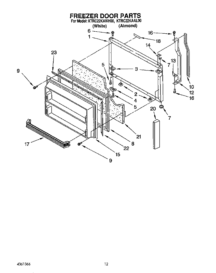 FREEZER DOOR Diagram and Parts List for KTRC22KAAL00  Whirlpool Refrigerator