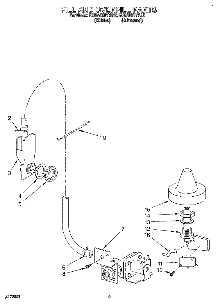 FILL AND OVERFILL Diagram and Parts List for KUDA230YAL2  KitchenAid Dishwasher