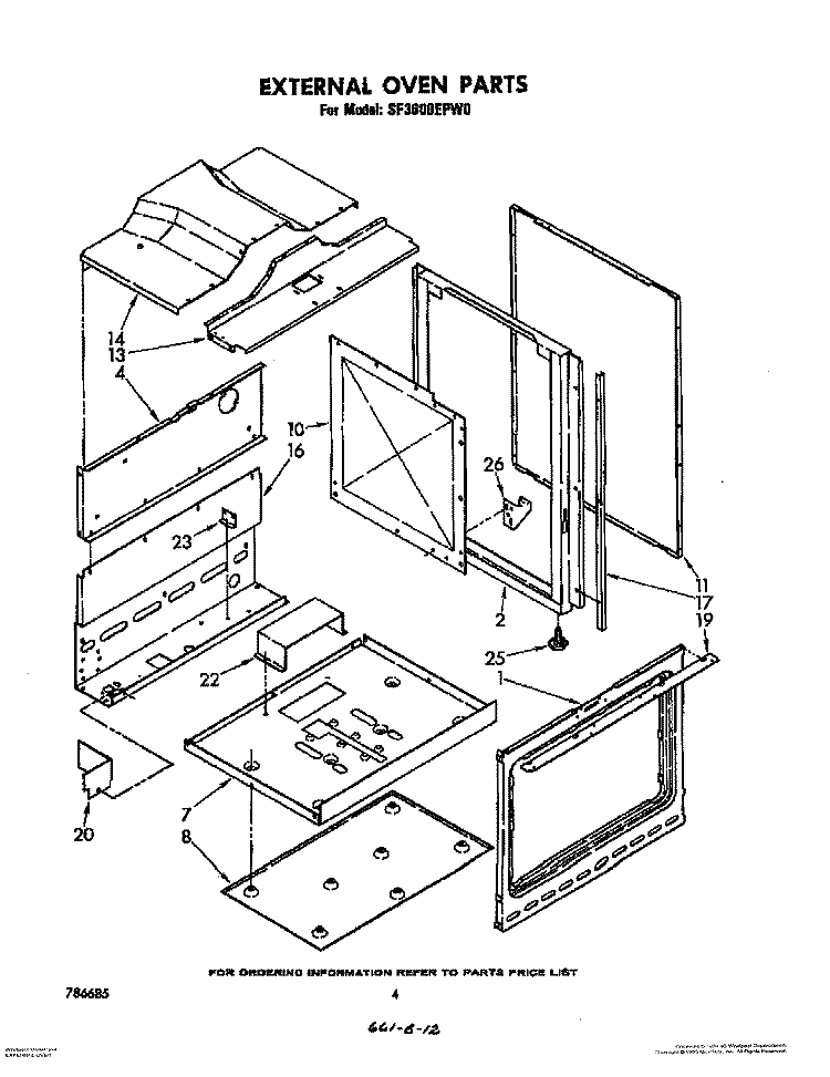 EXTERNAL OVEN Diagram and Parts List for SF3600EPW0  Whirlpool Range
