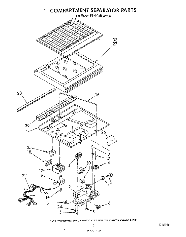 COMPARTMENT SEPARATOR Diagram and Parts List for ET20GMXWW00  Whirlpool Refrigerator