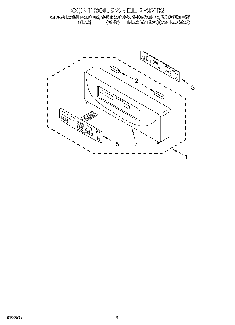 CONTROL PANEL PARTS Diagram and Parts List for YKEBS208DB6  KitchenAid Wall Oven