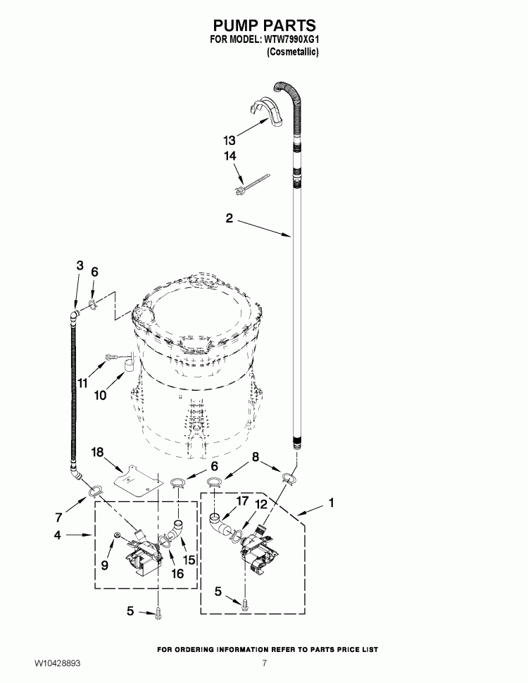 PUMP PARTS Diagram and Parts List for WTW7990XG1  Whirlpool Washer
