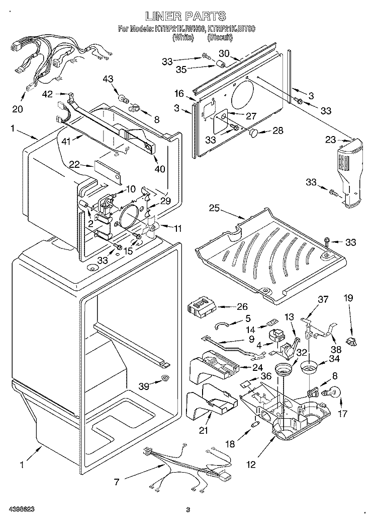 LINER Diagram and Parts List for KTRP21KJBT00  KitchenAid Refrigerator
