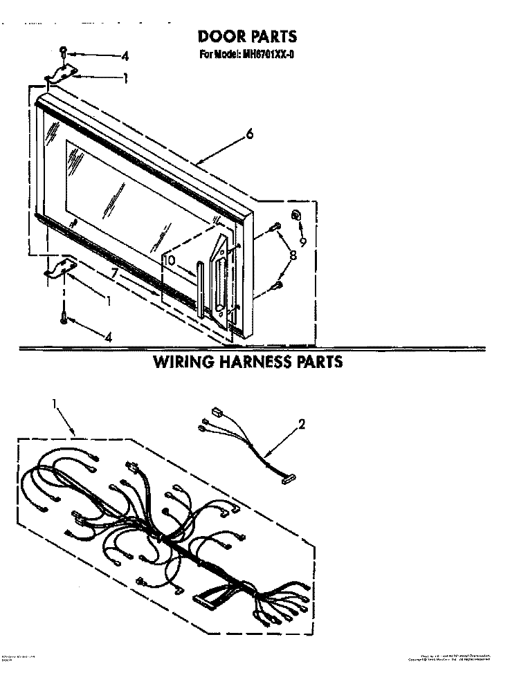 DOOR, WIRING HARNESS, LIT/OPTIONAL Diagram and Parts List for MH6701XX0  Whirlpool Microwave