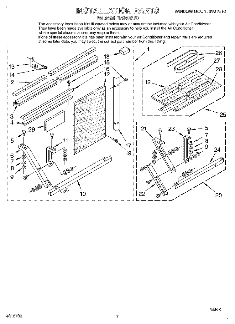 INSTALLATION Diagram and Parts List for TA24004F0  Whirlpool Air Conditioner