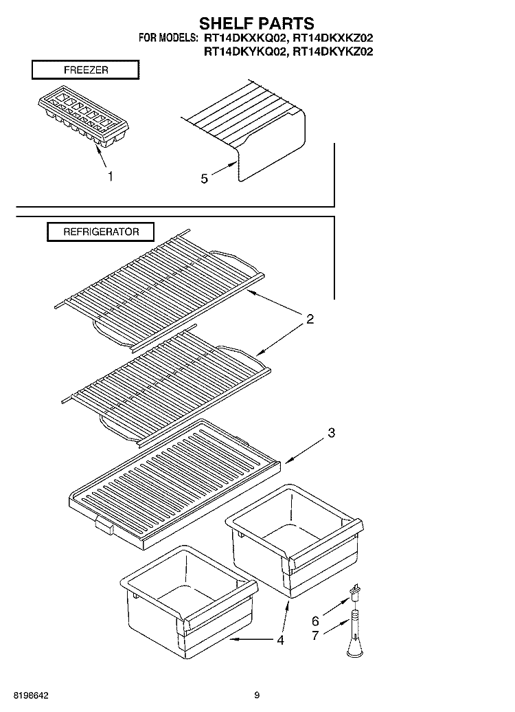 SHELF PARTS, OPTIONAL PARTS Diagram and Parts List for RT14DKXKZ02  Roper Refrigerator