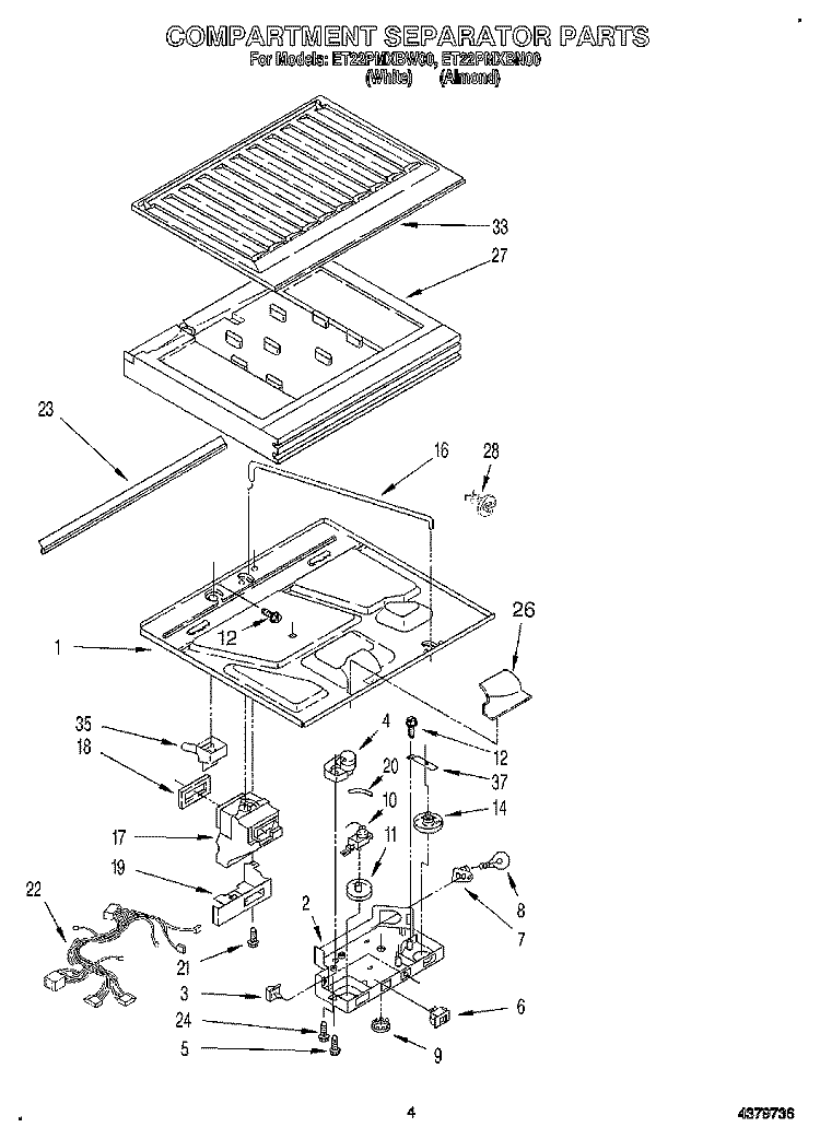 COMPARTMENT SEPARATOR Diagram and Parts List for ET22PMXBW00  Whirlpool Refrigerator